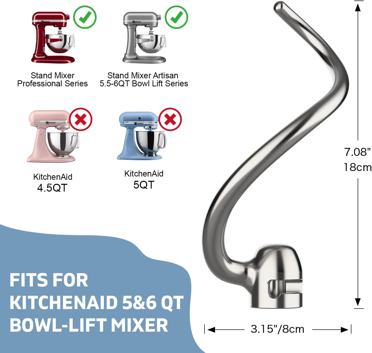 Stainless Steel Dough Hook for - Kitchenaid Mixer Pro 600 recension och pris